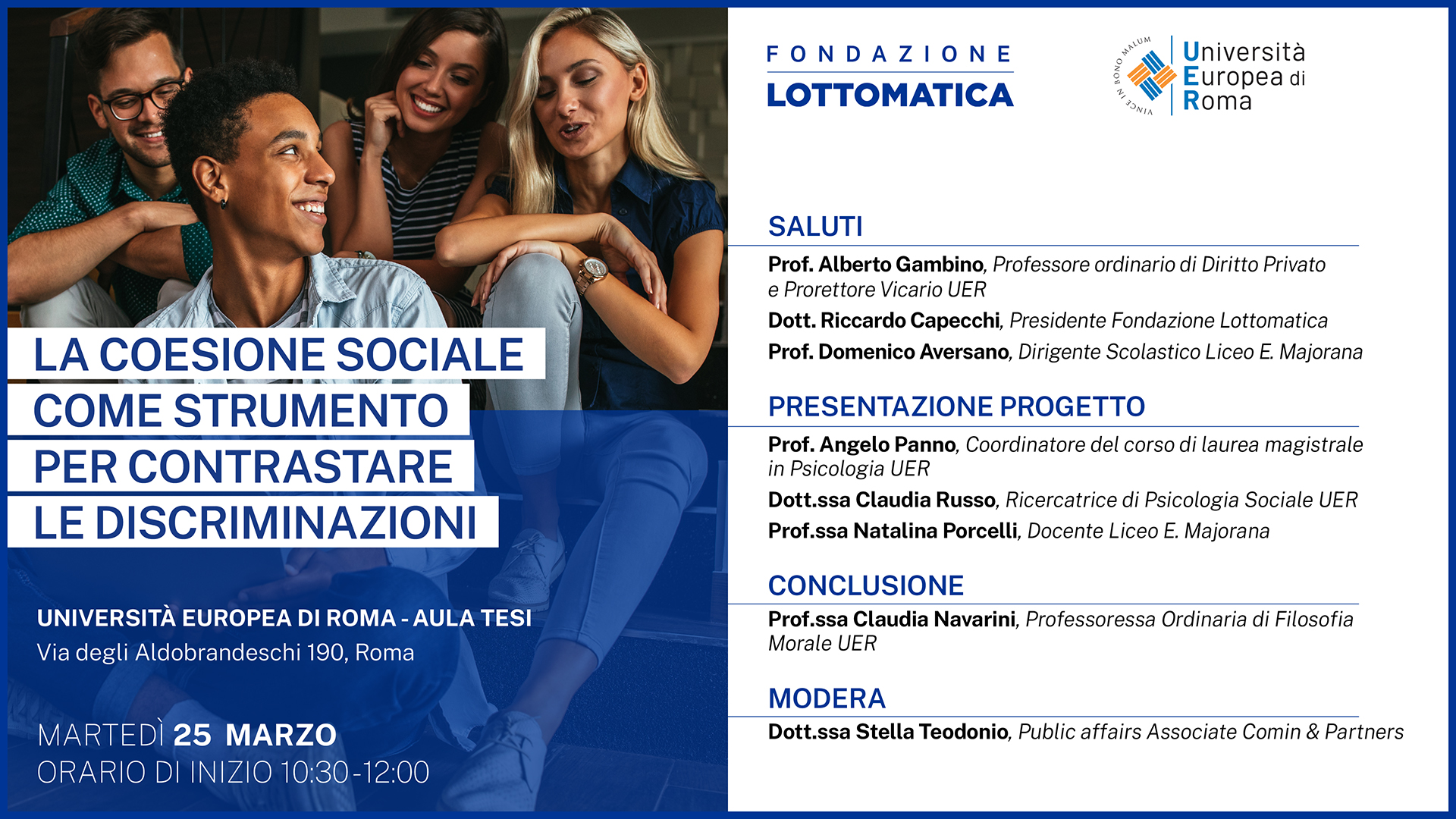 Fondazione Lottomatica e UER presentano il report “La coesione come strumento per contrastare le discriminazioni”